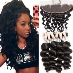 8A Brazilian Virgin Human Hair - 3 Bundles with a 13x4 Lace Frontal - Loose Wave