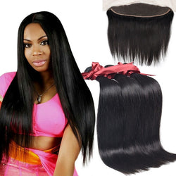 8A Brazilian Virgin Human Hair - 3 Bundles with a 13x4 Lace Frontal - Straight