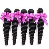 8A Brazilian Virgin Human Hair - 3 Bundles with Lace Closure - Loose Wave