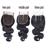 8A Brazilian Virgin Human Hair - 3 Bundles with Lace Closure - Body Wave