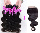 8A Malaysian Virgin Human Hair - 3 Bundles with Lace Closure - Body Wave