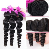 8A Brazilian Virgin Human Hair - 3 Bundles with Lace Closure - Loose Wave