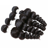 8A Peruvian Virgin Human Hair - 3 Bundles with Lace Closure - Loose Wave