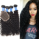 8A Malaysian Virgin Human Hair - 3 Bundles with Lace Closure - Kinky Curly