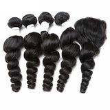 8A Peruvian Virgin Human Hair - 3 Bundles with Lace Closure - Loose Wave