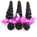 8A Brazilian Virgin Human Hair - 3 Bundles with Lace Closure - Loose Wave